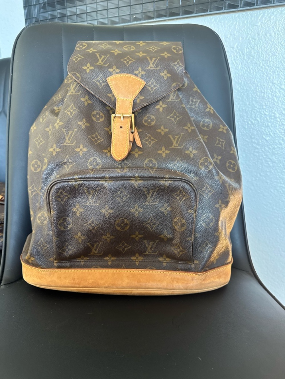 Louis Vuitton Monogram Canvas Backpack in Brown with Tan Trim